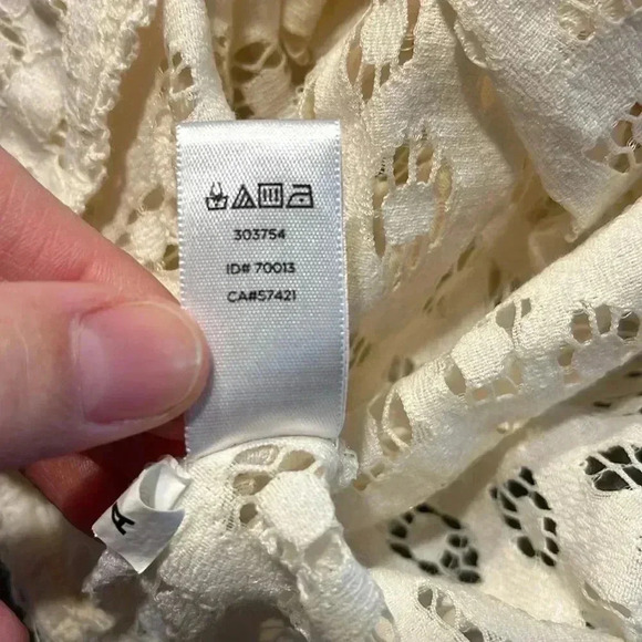 EUC Loft Cream Bone Ivory Lace Popover 3/4 Sleeve Top Blouse Shell Sz L - Picture 6 of 9